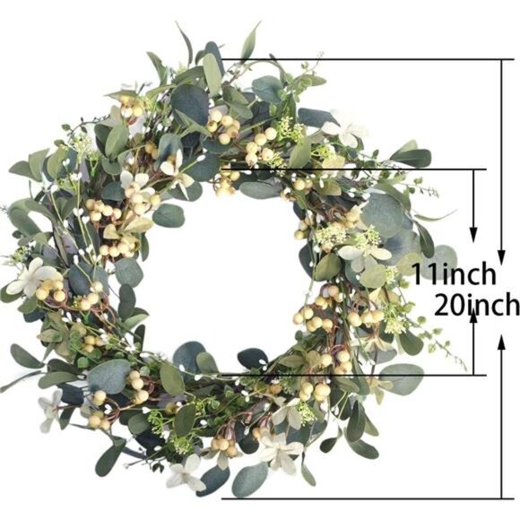 Artificial Green Leaf Eucalyptus Wreath,Berry Wreath for Spring,Summer\ - Picture 2 of 7